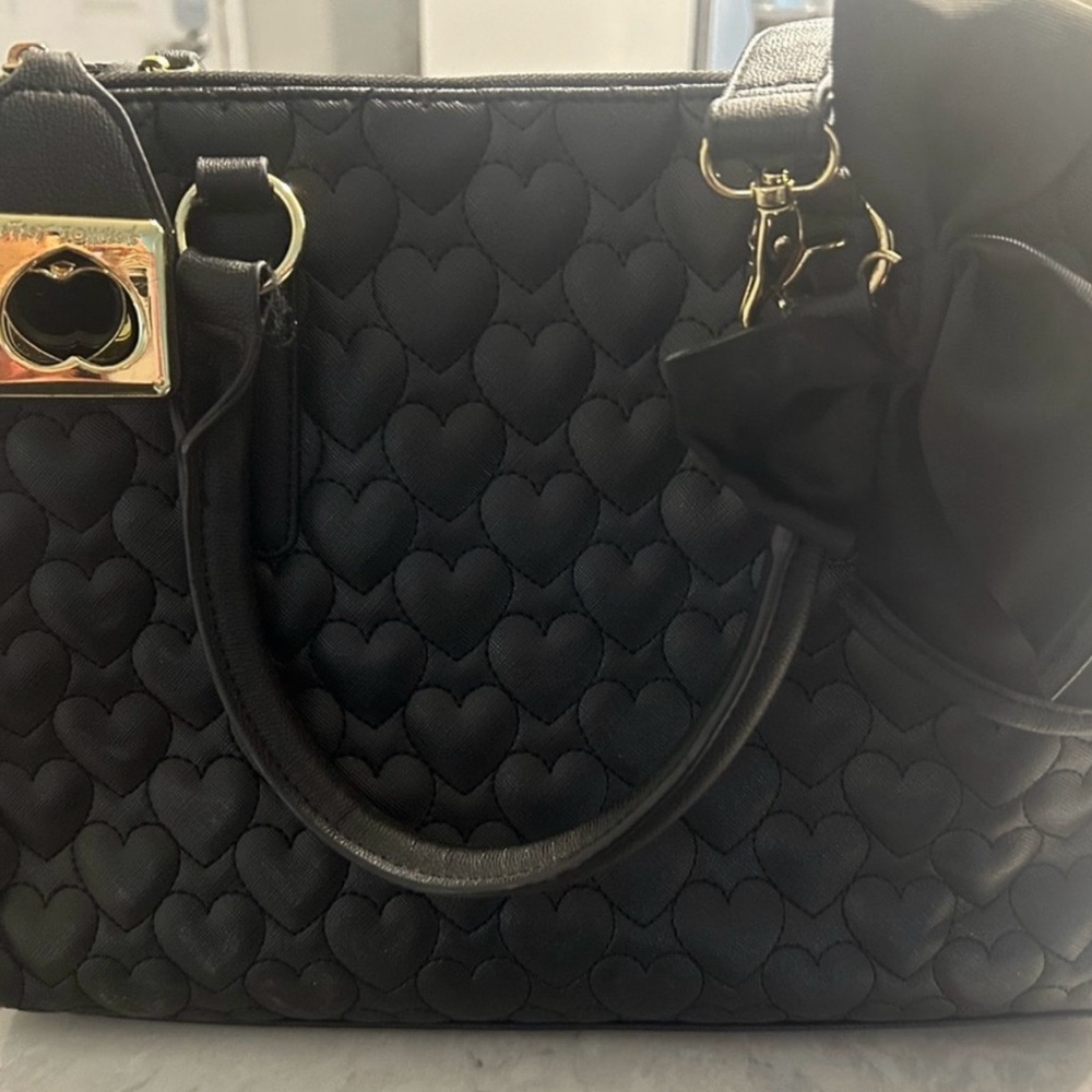 Black Quilted Heart Tote Bag